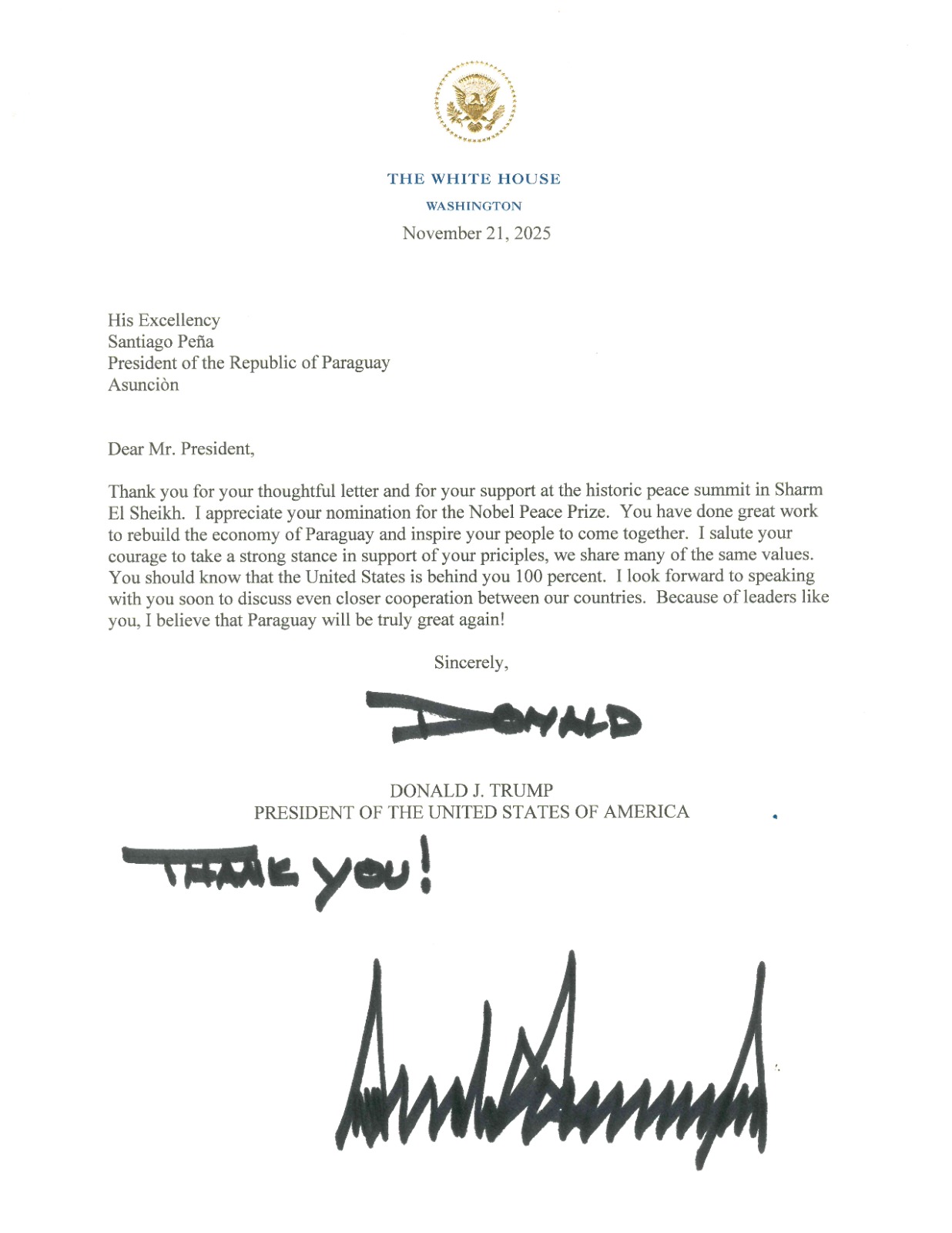 Cancillería recibe carta del Presidente Donald Trump dirigida al Presidente Santiago Peña durante visita oficial a Estados Unidos Cancillería recibe carta del Presidente Donald Trump dirigida al Presidente Santiago Peña durante visita oficial a Estados Unidos